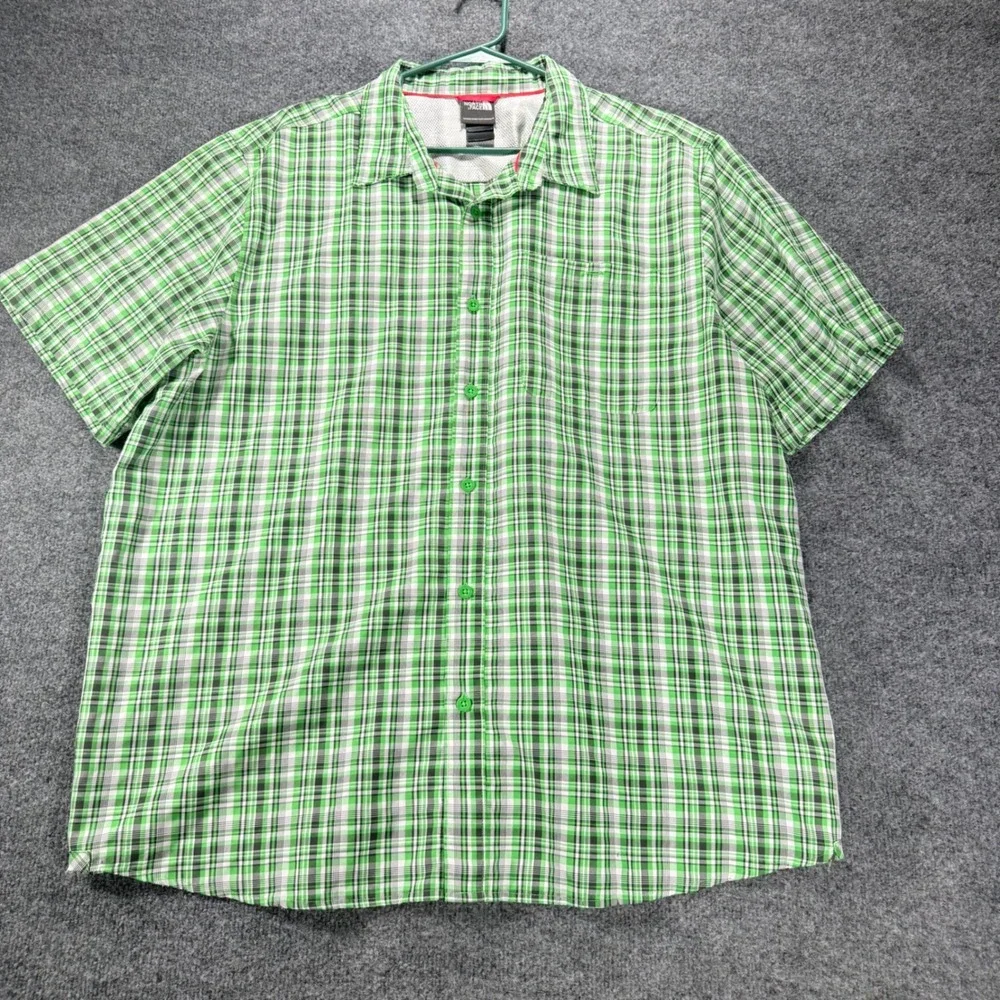 The North Face Shirt Mens XXL Green Plaid Short Sleeve Hiking Button Up Outdoor